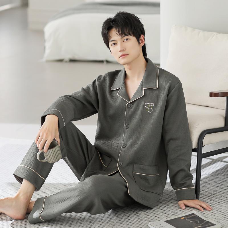 Пижама мужская весенне-осенняя утолщенная хлопковая с длинным рукавом, домашняя одежда, осенне-зимняя тонкая, зимняя хлопковая с воздушным хлопковым слоем