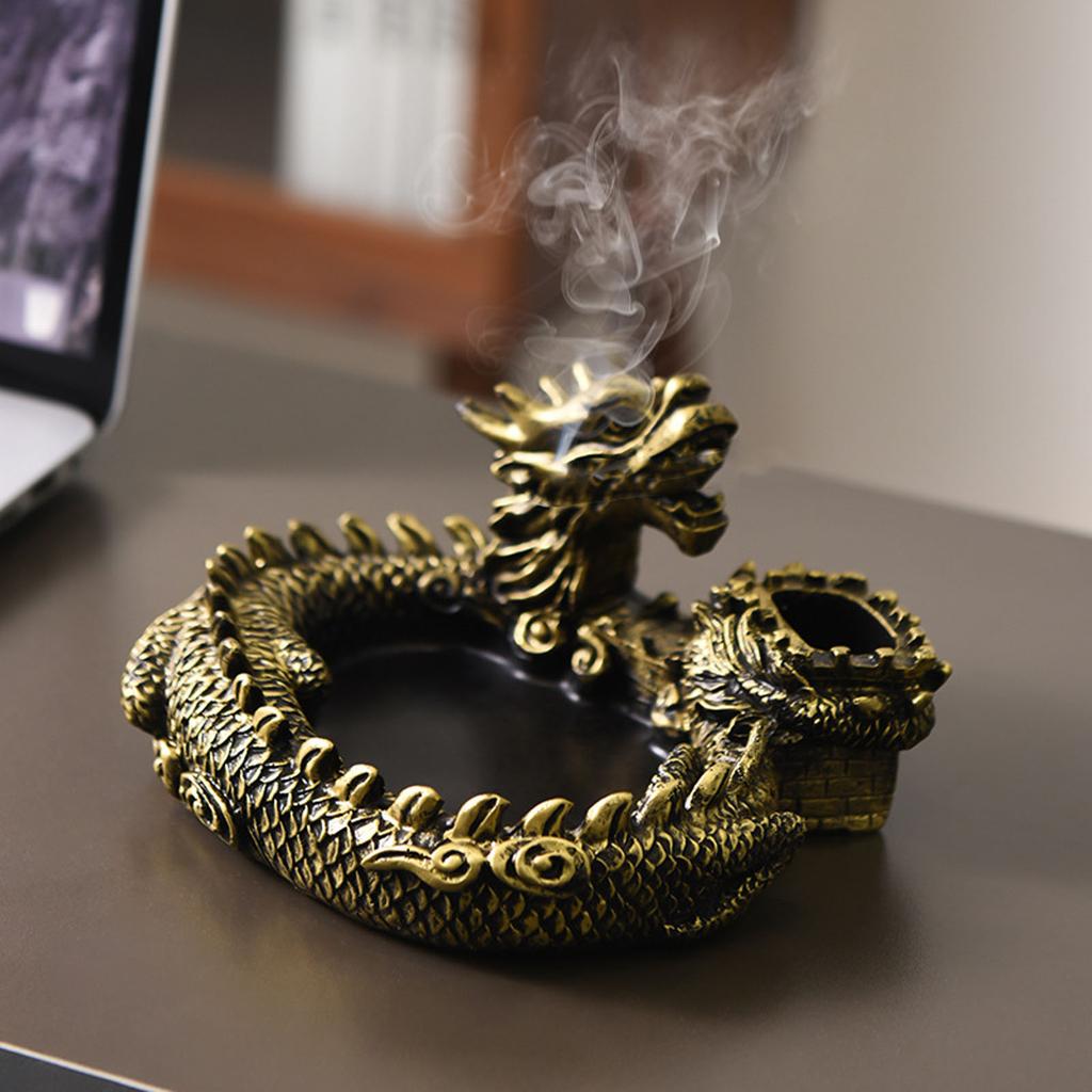 Artistic Dragon Resin Ashtray For Home Decor Office Desk Traditional Chinese Cultural Design Decorative Accessories