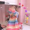 SCIONE Толстовки женские Радуга Лоскутная женская толстовка Harajuku Kawaii Топ Толстовка Свободная толстовка Одежда