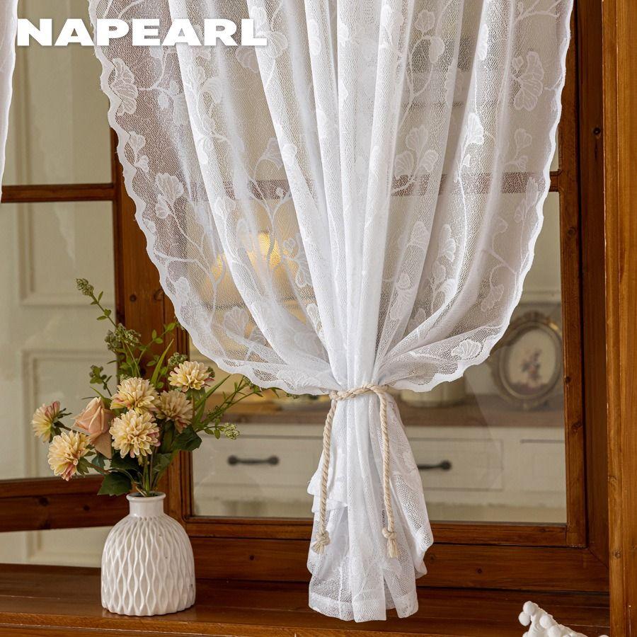 1PC NAPEARL French Rococo Style Sheer Curtain Pastoral Style Lace Half Curtain Door Curtain for Living Room Kitchen Cupboard Window Home Decor