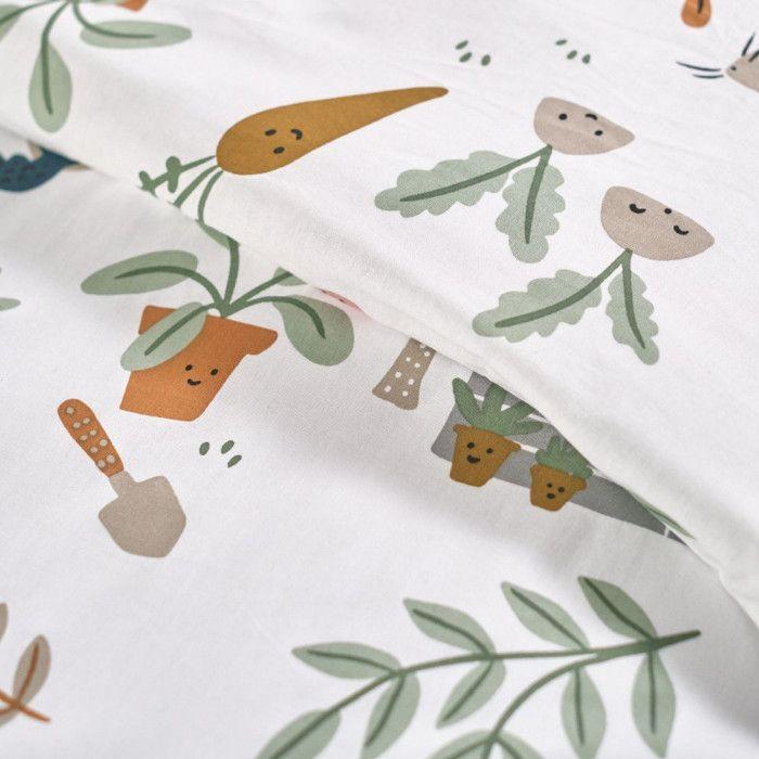 Parure de couette 140 x 200 "Happy Garden" Réversible 100% Coton / 57 Fils/cm²