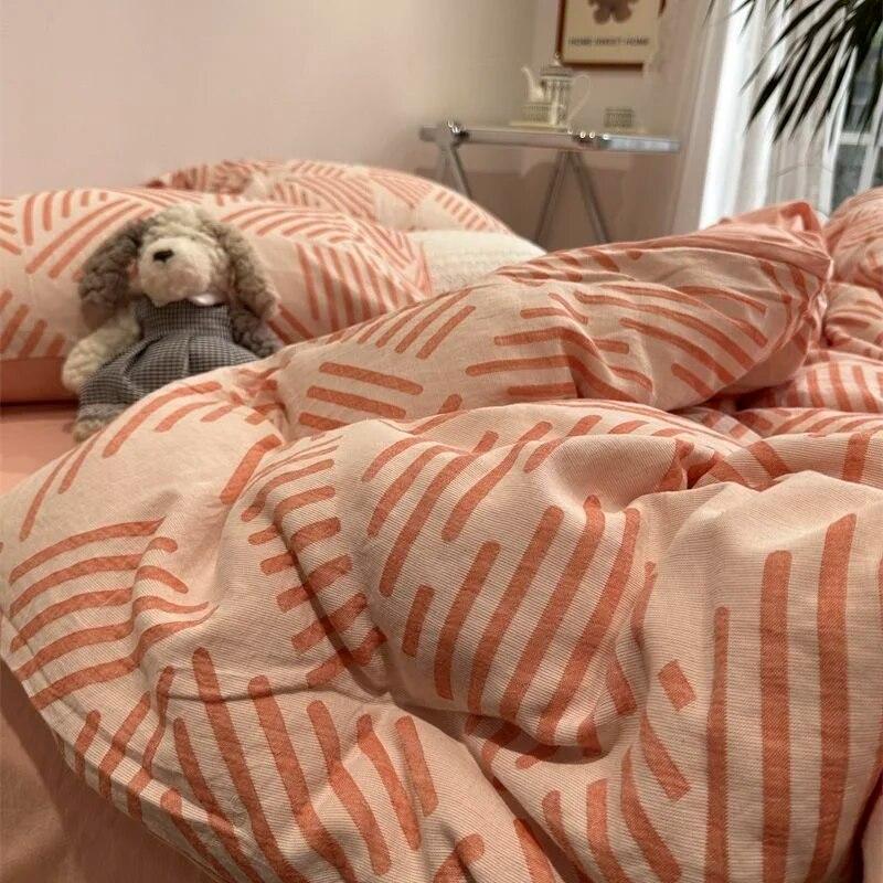 Корейский стиль, простая красота, стиль принцессы, пододеяльник с медвежонком, комплект постельного белья из четырех предметов, двуспальная кровать для девочек, плоская простыня