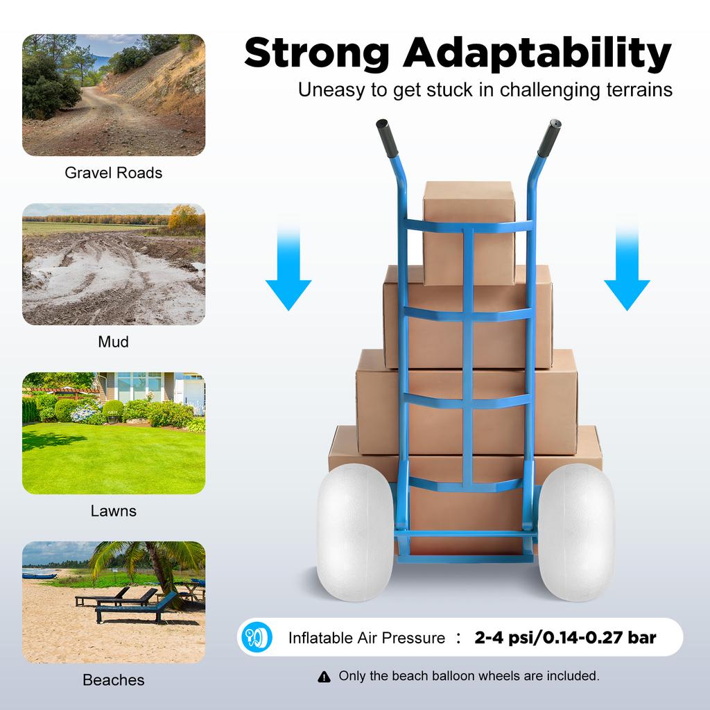 2PCS 16" Beach Balloon Wheels Inflatable for Sand,Heavy Duty 176lbs Capacity,Universal Fit for Beach Wagon,Kayak,Fishing Cart