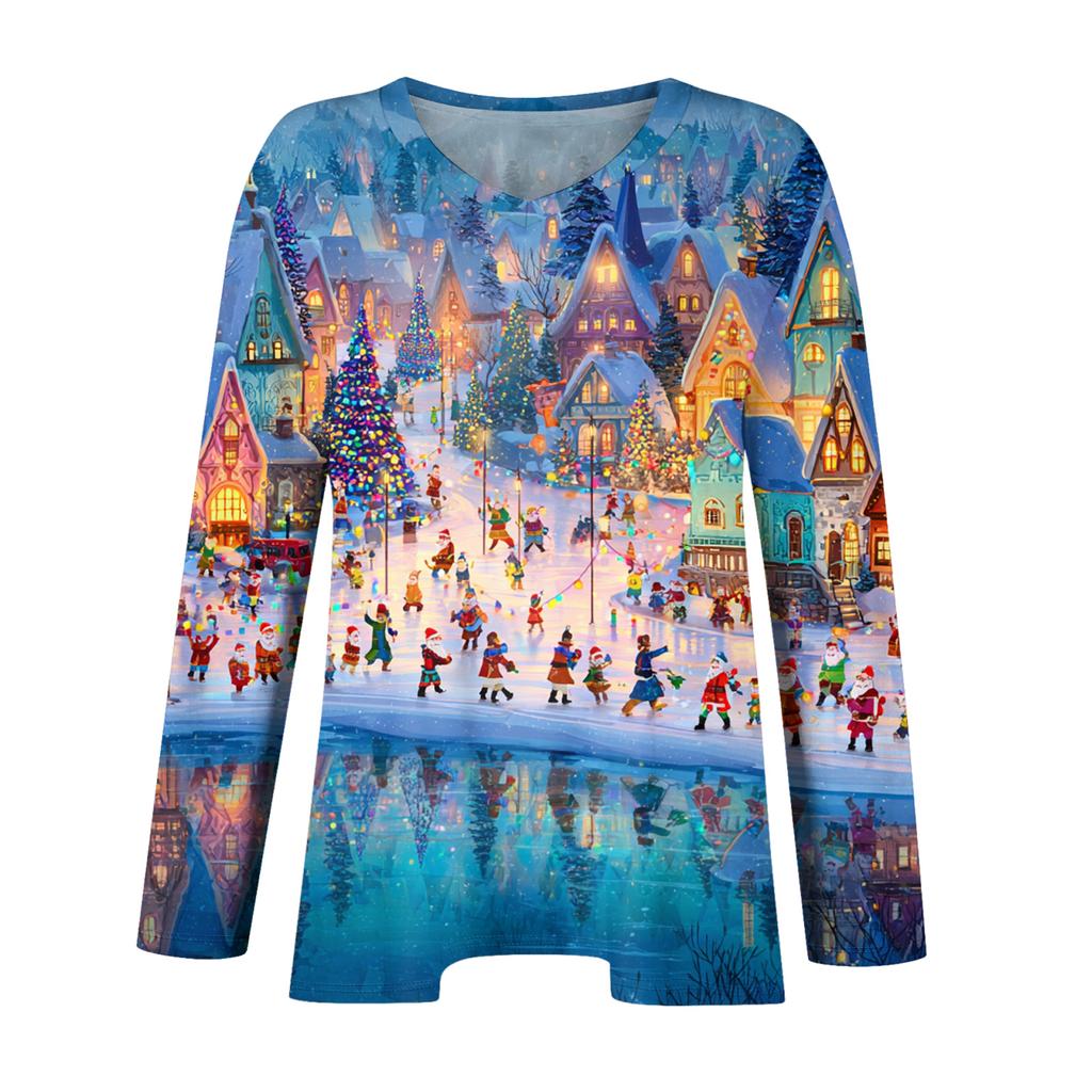 Women's Fashionable Casual Long Sleeved Plus Size Print Top Plus Size Floral Print Top