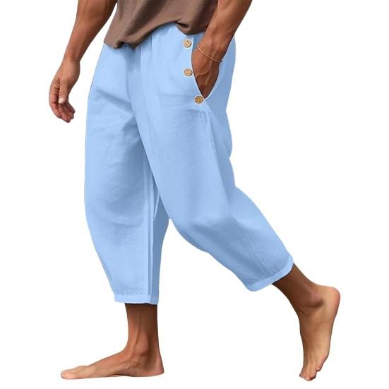 Мужские укороченные брюки со свободными боковыми карманами и эластичной резинкой на талии, быстросохнущие однотонные спортивные штаны для спортзала и пляжа