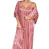Women’s Nightgown Slip Night Dress 2 Pieces Set Satin Stripe Pajamas Dressing Gown Robe Sleepwear Home Wear Spring Autumn Sleep Lounge Clothes