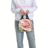 1pc Thermal Insulated Bag with Pink Roses & Buds - Vintage Floral Thermal Leakproof Backpack-like straps, Non-Food Contact Therm