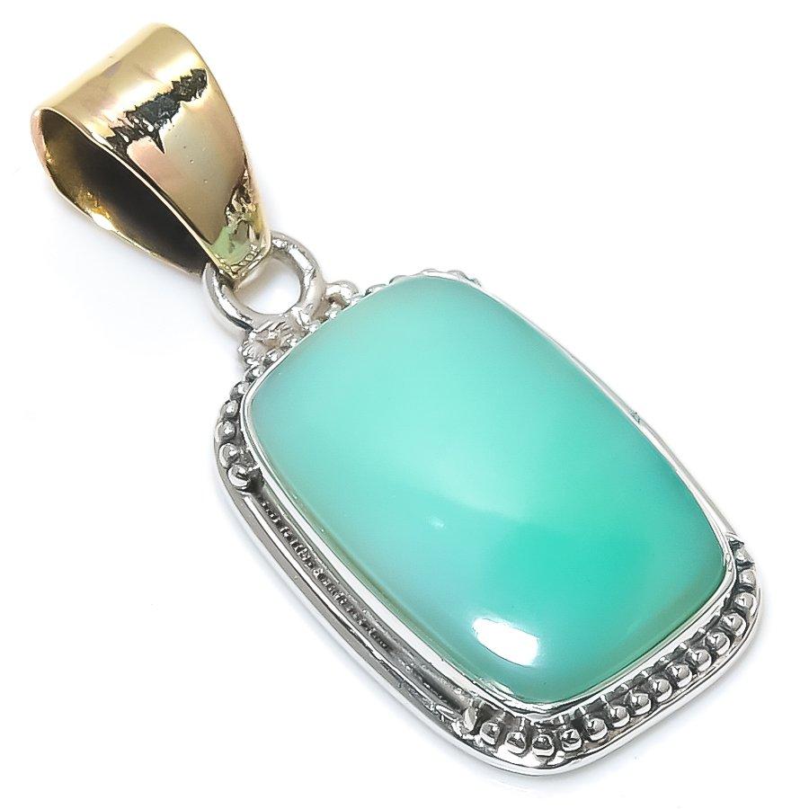 Natural Chrysoprase Gemstone 925 Solid Sterling Silver Gift Pendant 1.50" Y5i16