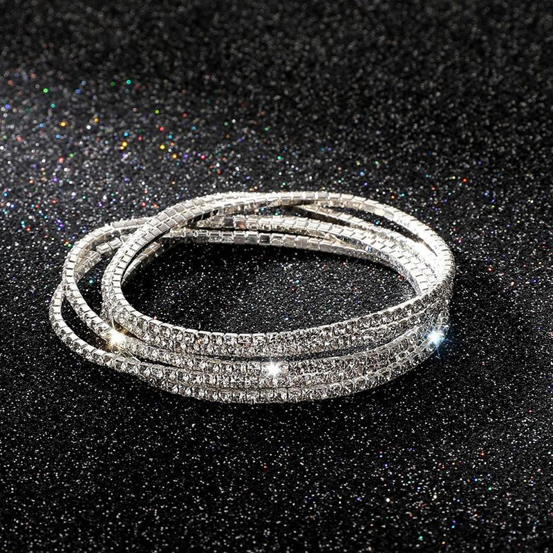 5Pcs/Lot Elastic Crystal Bracelets 2mm Charming Gold Color Crystal Rhinestones Metal Bangle Bracelet Jewelry DIY Gift