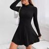 Autumn and Winter Long Sleeved Semi-turtleneck A-line Short Dress Slim Fit Waist Pit Strip A-line Party Dresses Female Casual Women Simple Clothing