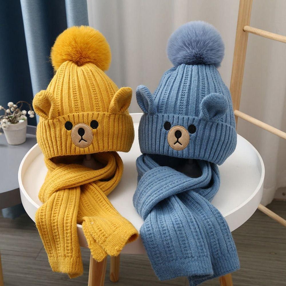 Neck Warmer Hat Scarf Sets Winter Warm Children Knitted Hat Fashion Knitted Cap Suit Girl Boy