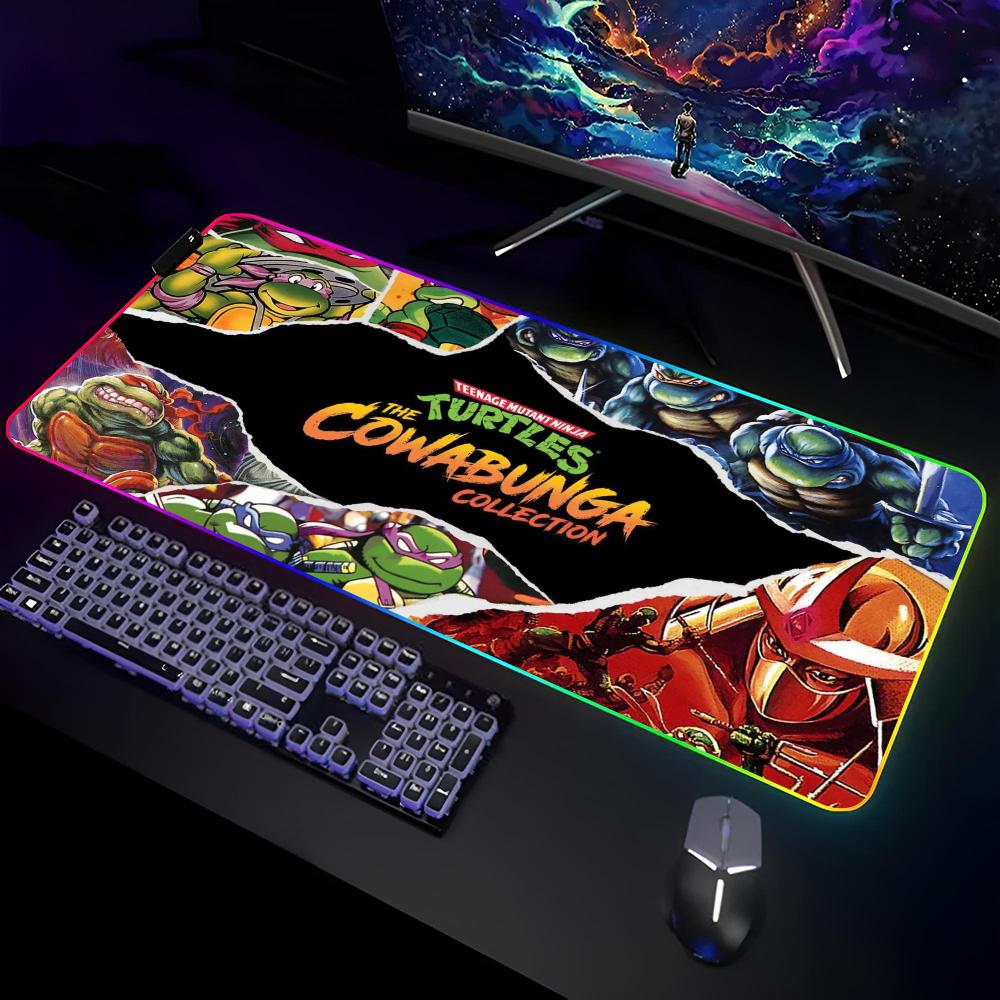 Коврик для мыши Черепашки-ниндзя Геймерский RGB Коврик для стола Коврик для клавиатуры Игровые ноутбуки Светодиодный коврик для мыши Защита стола Аниме Мышь