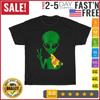 Funny Alien Head Eating Pizza UFO Extraterrestrial Vintage T Shirt Men Women NEW
