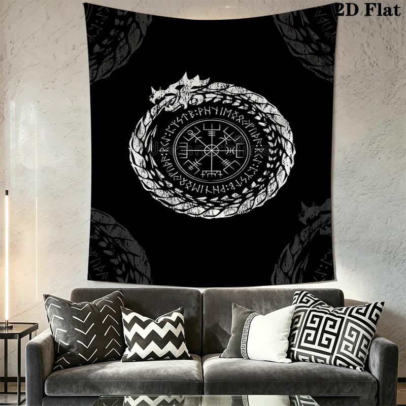Norse Mythology Dragons and Runes Pattern Home Decor Tapestry, Wall Hanging, Decorative RV Wall Cloth.NGT0928211