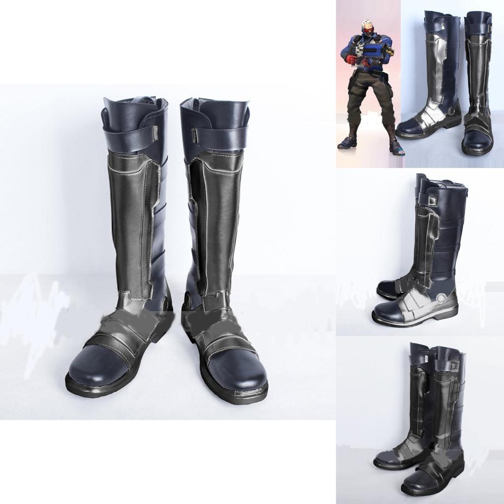 Overwatch Soldier 76 Cosplay Shoes Durable Black Pu Leather Boots Custom Fit