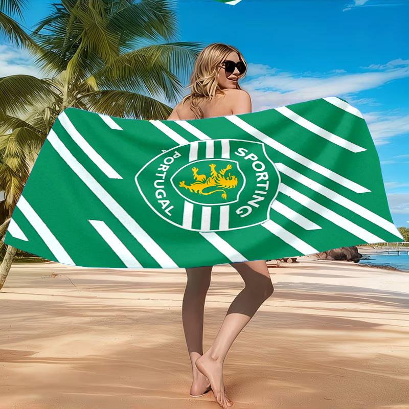 Пляжное полотенце с эмблемой Sporting Cp, Быстросохнущее, Легко ухаживать, Подходит как для занятий фитнесом, так и для пляжного отдыха, Спортивный незаменимый аксессуар