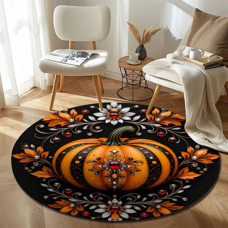 Glam Round Floral Multicolor Floor Rug, Non-Slip Floor Mat for Hallway