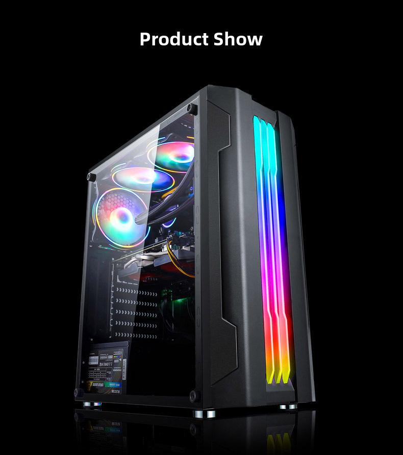 EVESKY ATX Gaming Case with Full-Side Transparent Panel and RGB Water Cooling