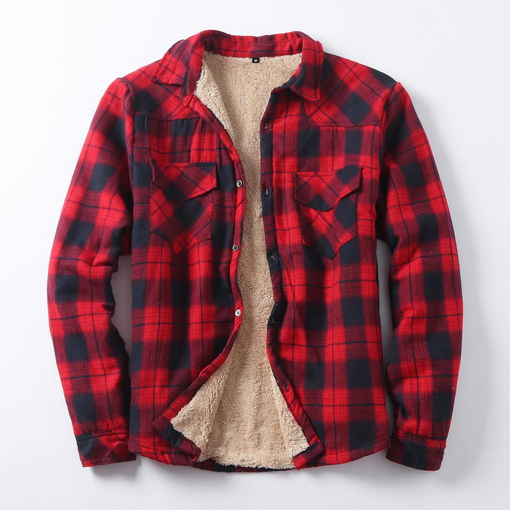 Men's Button Down Shirts Casual Sheepskin Plaid Slim Fit Long Sleeves Spread Collar Lightweight Tops Winter Shirts Tops