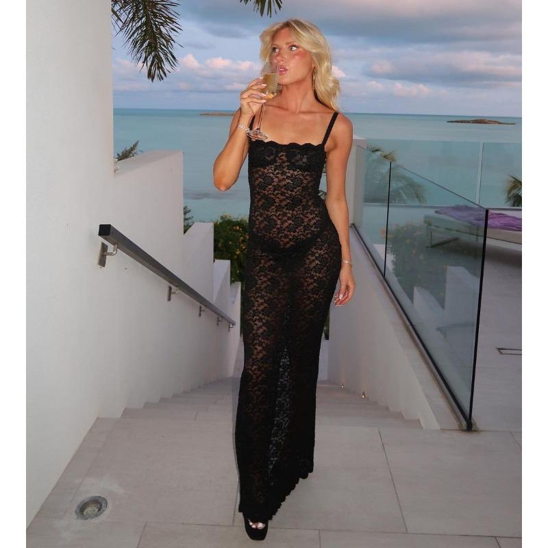 Летние женские однолинейные сексуальные прозрачные кружевные облегающие платья