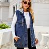 GMXIA Однотонный принт лето весна без рукавов с капюшоном ретро джинсовый жилет свободные повседневные женские трендовые куртки и пальто