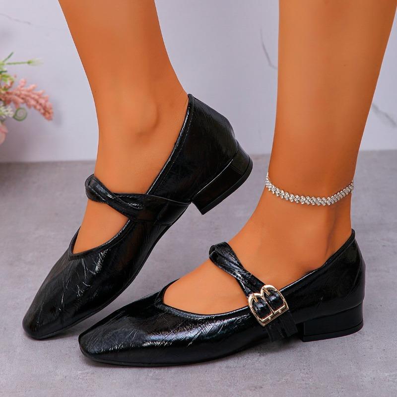 Spring Brand Designer Solf Leather Square Toe Buckle Strap Women Pumps Sandals Low Heels Party Dress Shoes
