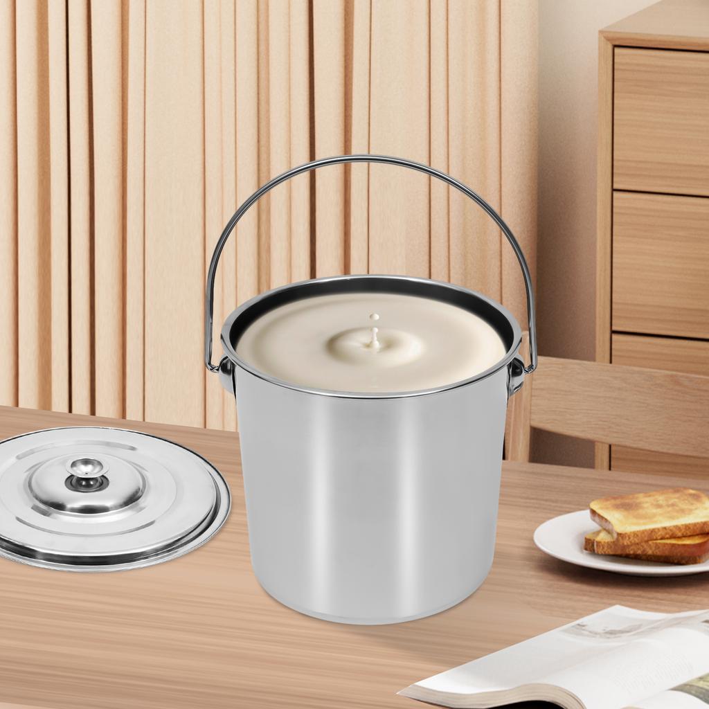 12L Stainless Steel Bucket w/ Lid, Durable 1mm Thick Metal Pail, Multi-Purpose Storage Container for Kitchen,Camping,Outdoor Use