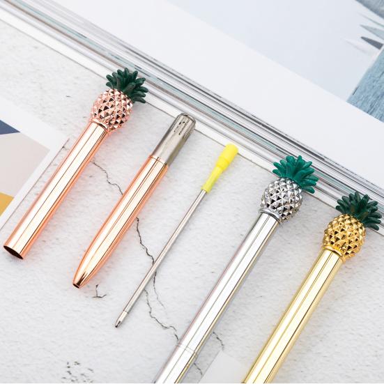 Шариковая ручка, нескользящая гладкая металлическая ручка для письма, милая авторучка с ананасом, канцелярские школьные принадлежности