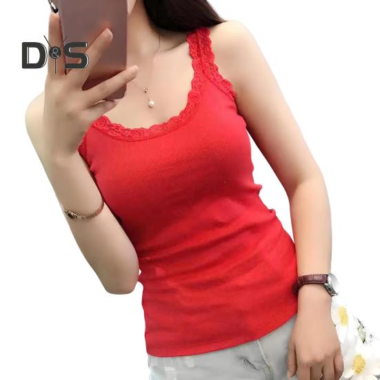 Женская туника с кружевной отделкой, топ без рукавов на тонких бретельках, летняя майка с круглым вырезом, майки