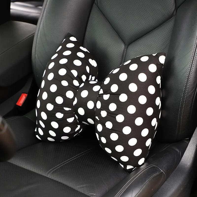 New Car Seat Headrest Pillow Cute Bow Velvet Neck Headrest Lumbar Pillow Soft Support Protector Cushion For Car