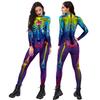 Scary Skeleton Printed Bodysuit Halloween Party Cosplay Costume for Adult Jumpsuit Zentai Catsuit Carnival Clothing
