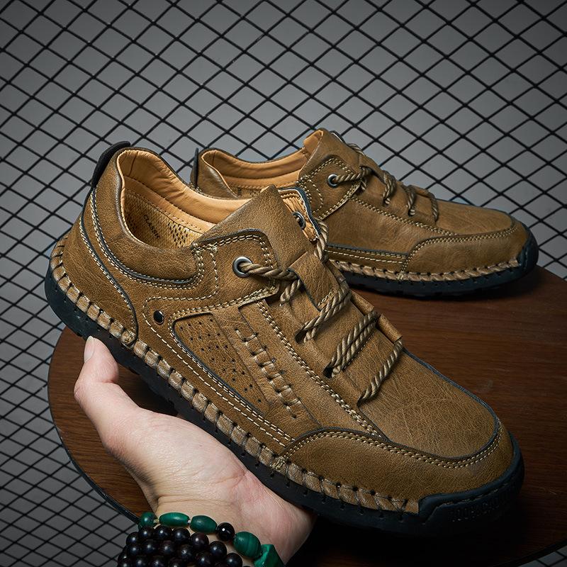 Весенне-осенние мужские кожаные туфли ручной работы, прошитые вручную, мужские туфли из натуральной кожи, мужские повседневные кожаные туфли, мужские туфли лоферы, повседневные туфли ручной работы