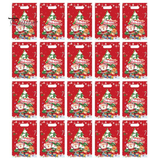 20Pcs Christmas Gift Bag Festive Candy Cookie Bag Santa Claus Deer Pattern Packaging Bag for Holiday Decor