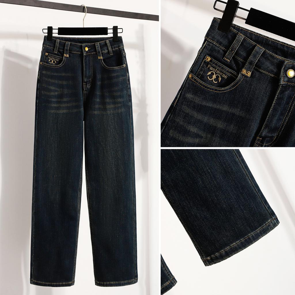 Dimanaf 2025 Большой размер Осень Женские Джинсы Брюки Деним Эластичные Базовые С высокой талией Оверсайз Модные Брюки 5XL