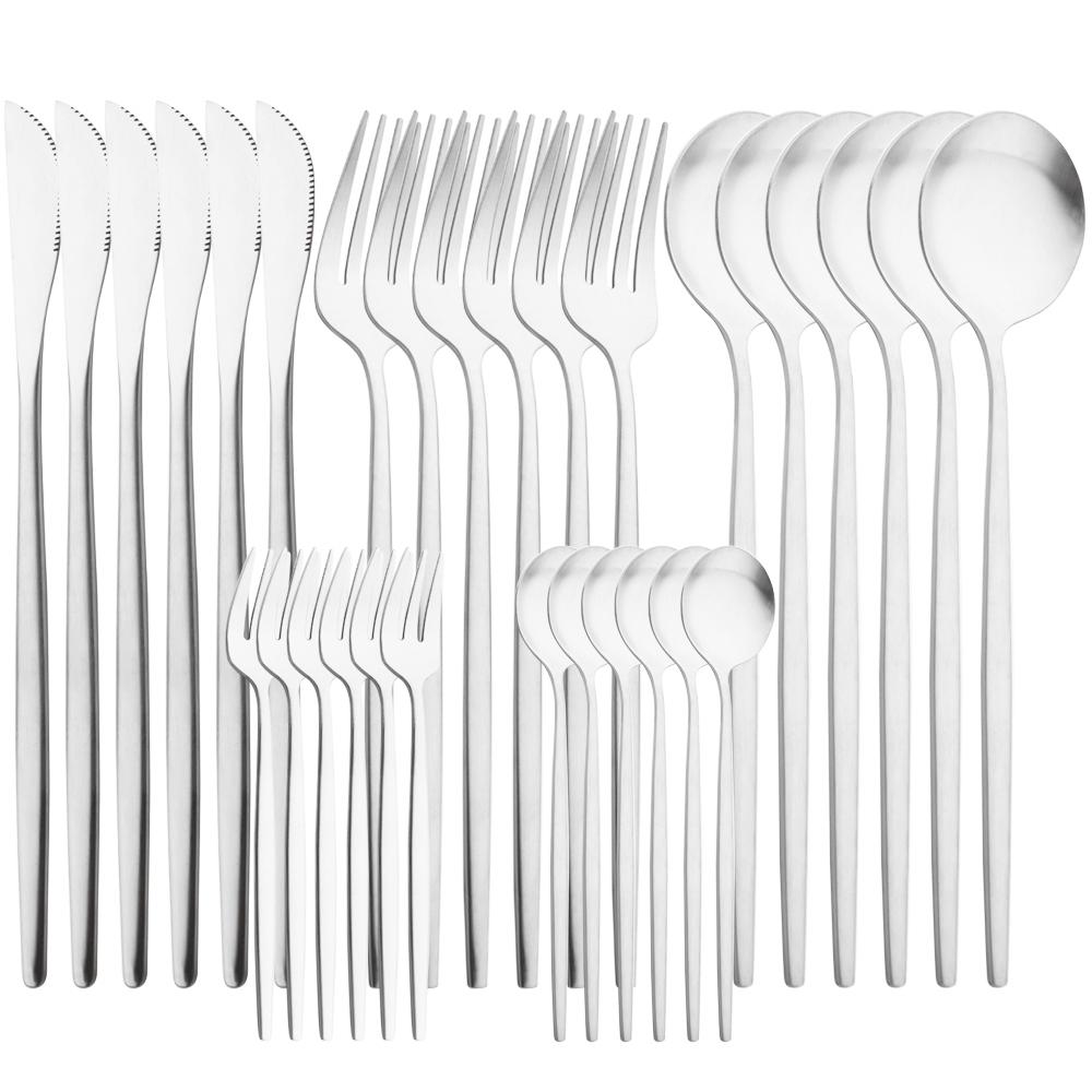 Черный, 30 шт., столовая посуда, матовый набор столовых приборов из нержавеющей стали, нож, вилка, кофейная ложка, столовые приборы, кухонное серебро, набор посуды для вечеринки