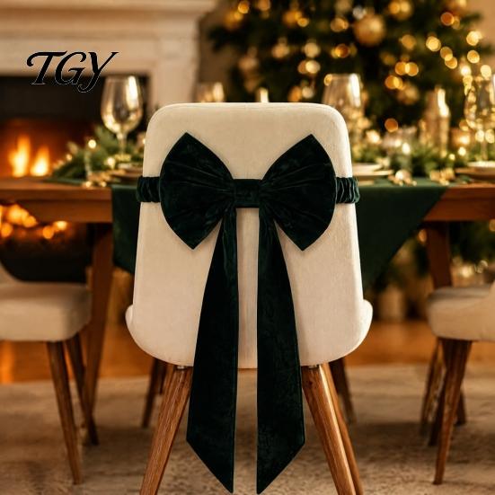 Stretch Chair Back Bows Burgundy Velvet Sashes with Elastic Straps, Reusable Bow Tie Bands for Events Cover, Decorative Ribbon Christmas Party Wedding