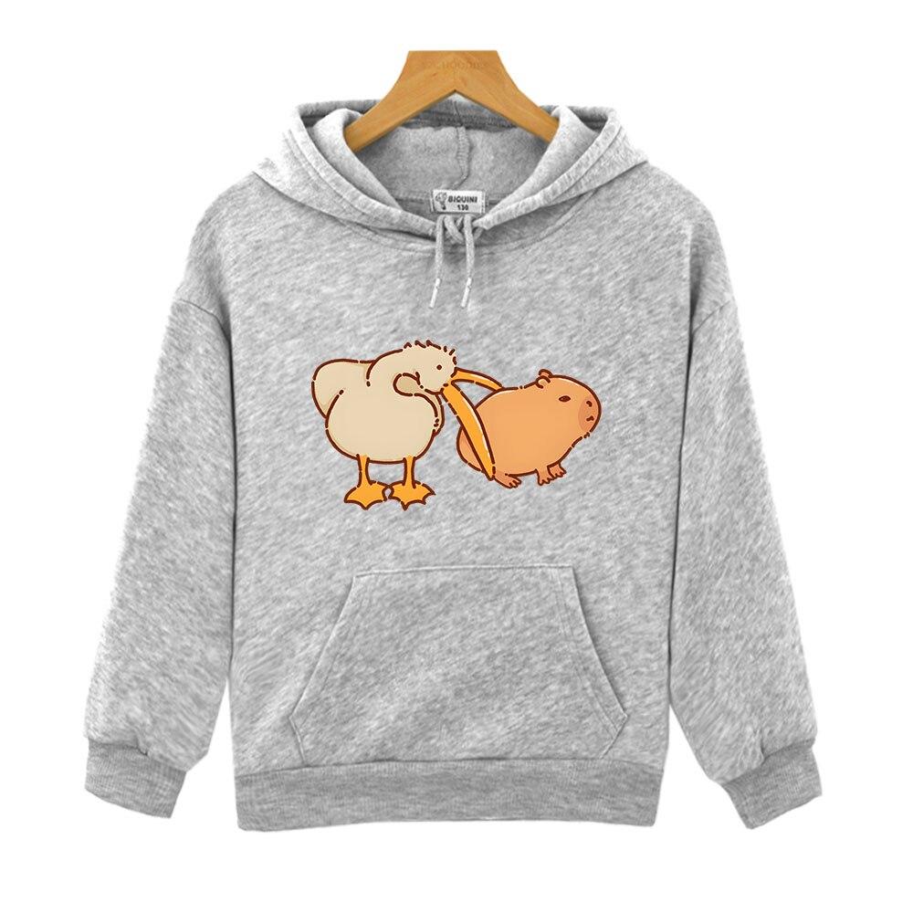 Толстовки с капюшоном «Пеликан и капибара», очень милый свитшот, топы с длинными рукавами для мальчиков и девочек, детская одежда для малышей, одежда Y2k, пуловер для детей