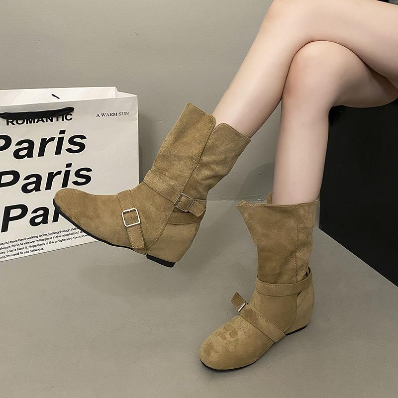 Корейская замша ретро маленький квадратный носок два способа носки отворачивающиеся толстый каблук пряжка ремня короткие ботинки женские осенне-зимние ботинки Мартин короткие ботинки