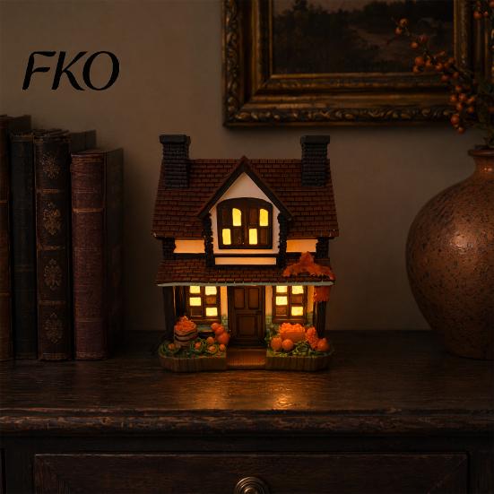 Small Nook Halloween Light Vintage Light-Up Pumpkins Cottage, Lighted Manor Figurine, Decor Indoor, Soft Glow Pumpkin Lamp Fall Spooky Table