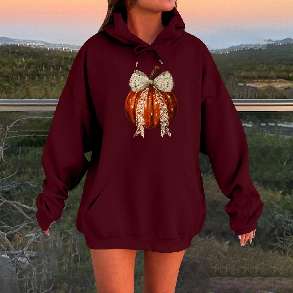 Женский плюшевый свитшот с длинными рукавами оверсайз со спущенными плечами и капюшоном с принтом на Хэллоуин