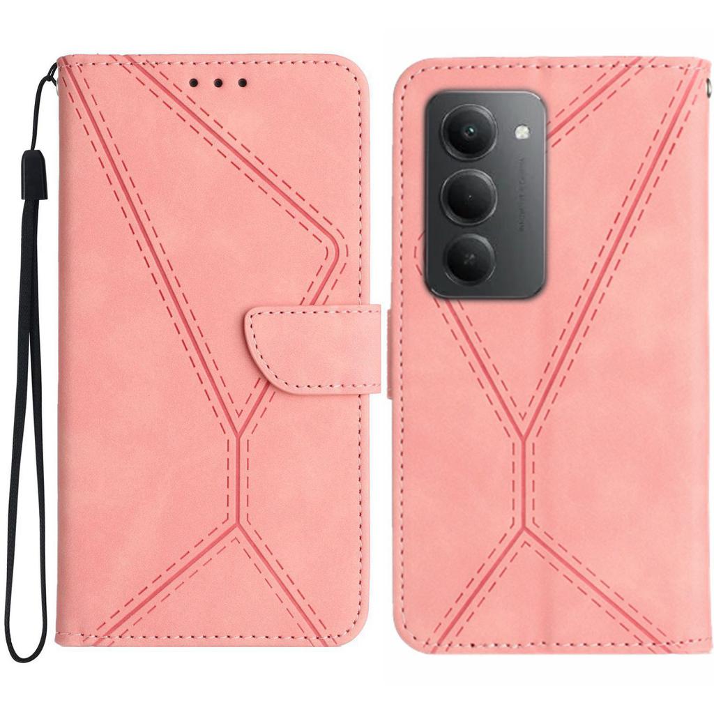 For Xiaomi Redmi 15 5G Case Skin Touch Lines Imprinted PU Leather Flip Phone Cover