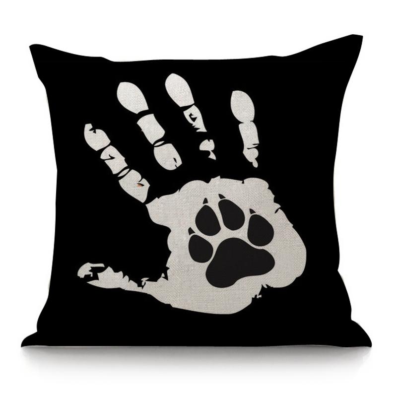 Black Love Letter Pattern Cushion Cover Dog Palm Punk Style Cotton Linen Office Sofa Decorative Throw Pillow Case Cojines