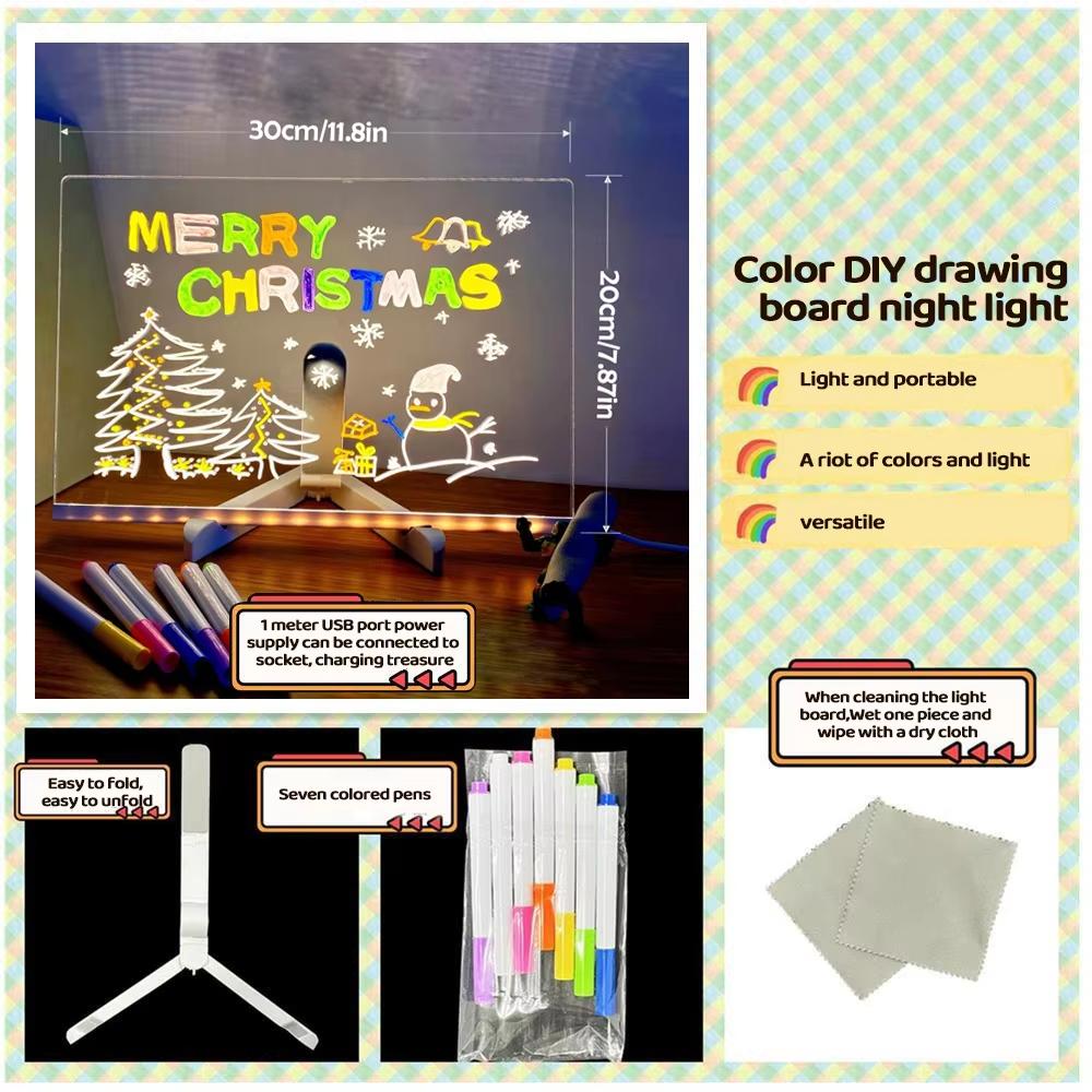 Diy Message Board Handmade Erasable Painted Acrylic Doodle Notepad Message Board Led Glass Drawing Painting Night Light Gifts