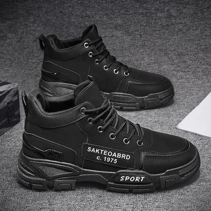 Мужские высокие ботинки, модные мотоциклетные ботинки, нескользящие рабочие ботинки, безопасная обувь для работы на открытом воздухе для мужчин, повседневные ботинки на платформе