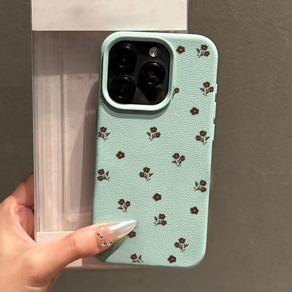 Применимо к iPhone17 Pro Max Французский маленький цветочный кожаный узор Защитный чехол для мобильного телефона 17/16 большое отверстие 15 милый