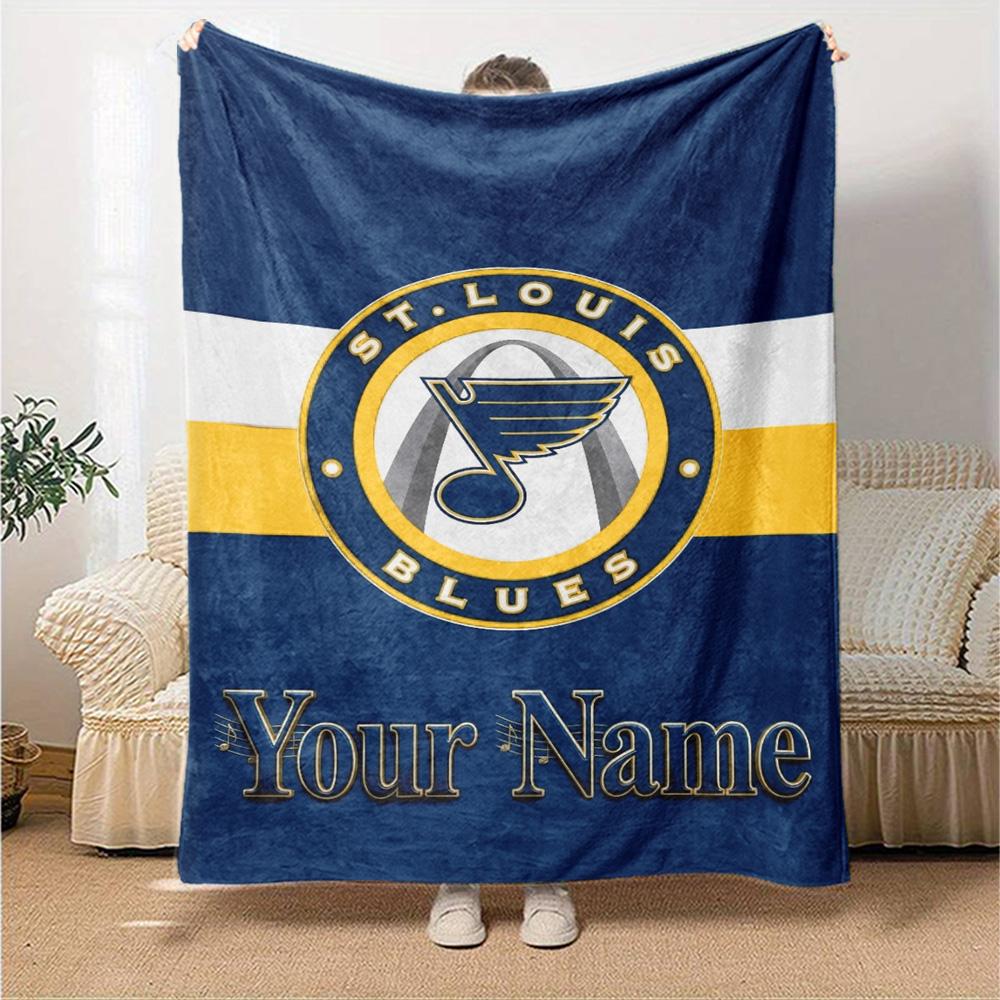 Name Custom St. Louis Blues Logo Print Flannel Blanket High Quality Warm Comfortable Cover for All Seasons Perfect for Gifts Home Decor