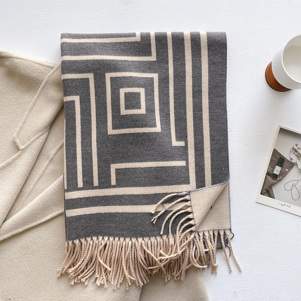 Роскошный высококачественный шарф из имитации кашемира женский толстый теплый ветрозащитный платок зимний элегантный двусторонний принт обертывание