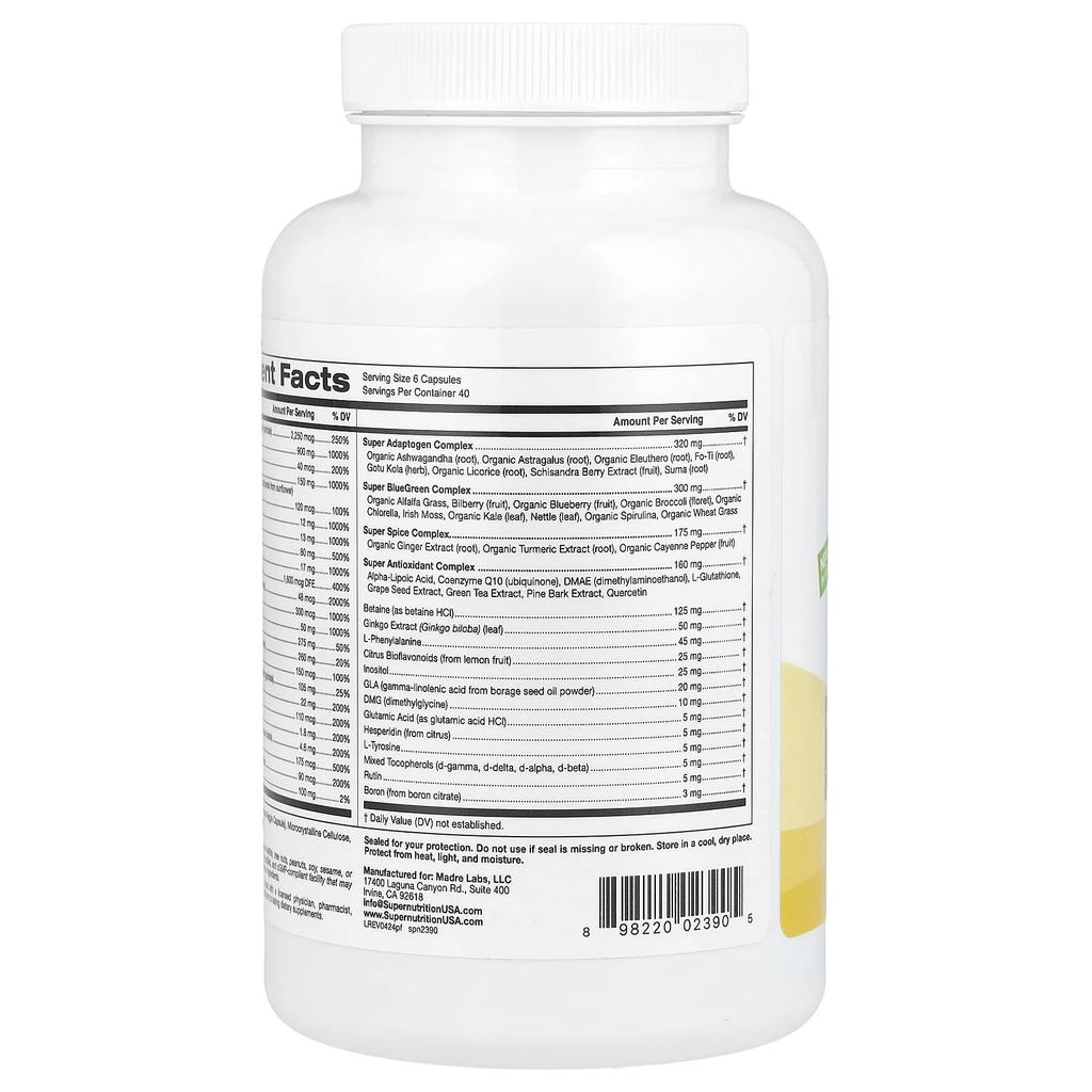 Perfect Family Multivitamin + Vitamin A, Methyl B12, Folic Acid, Vitamin C, Biotin, Iron Free, Veggie Capsules 240