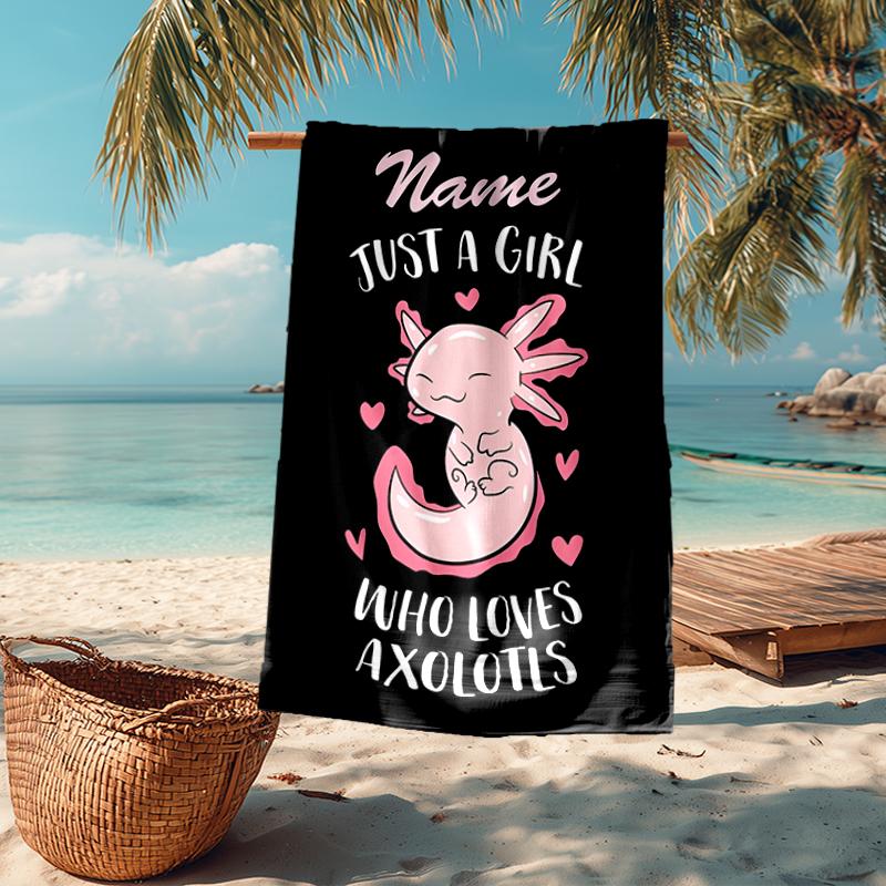Custom Name Ultra-Soft Beach Towel with Axolotl Theme,Ideal for Pool - Camping, Diving - Perfect Travel Essential, Vibrant Beach Towel.