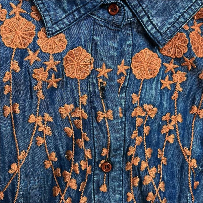 Johnature Винтажное ковбойское платье с вышивкой и лацканами, летнее и осеннее женское модное однобортное платье с короткими рукавами